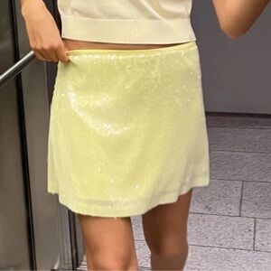 Zara Yellow Sequin Mini Skirt